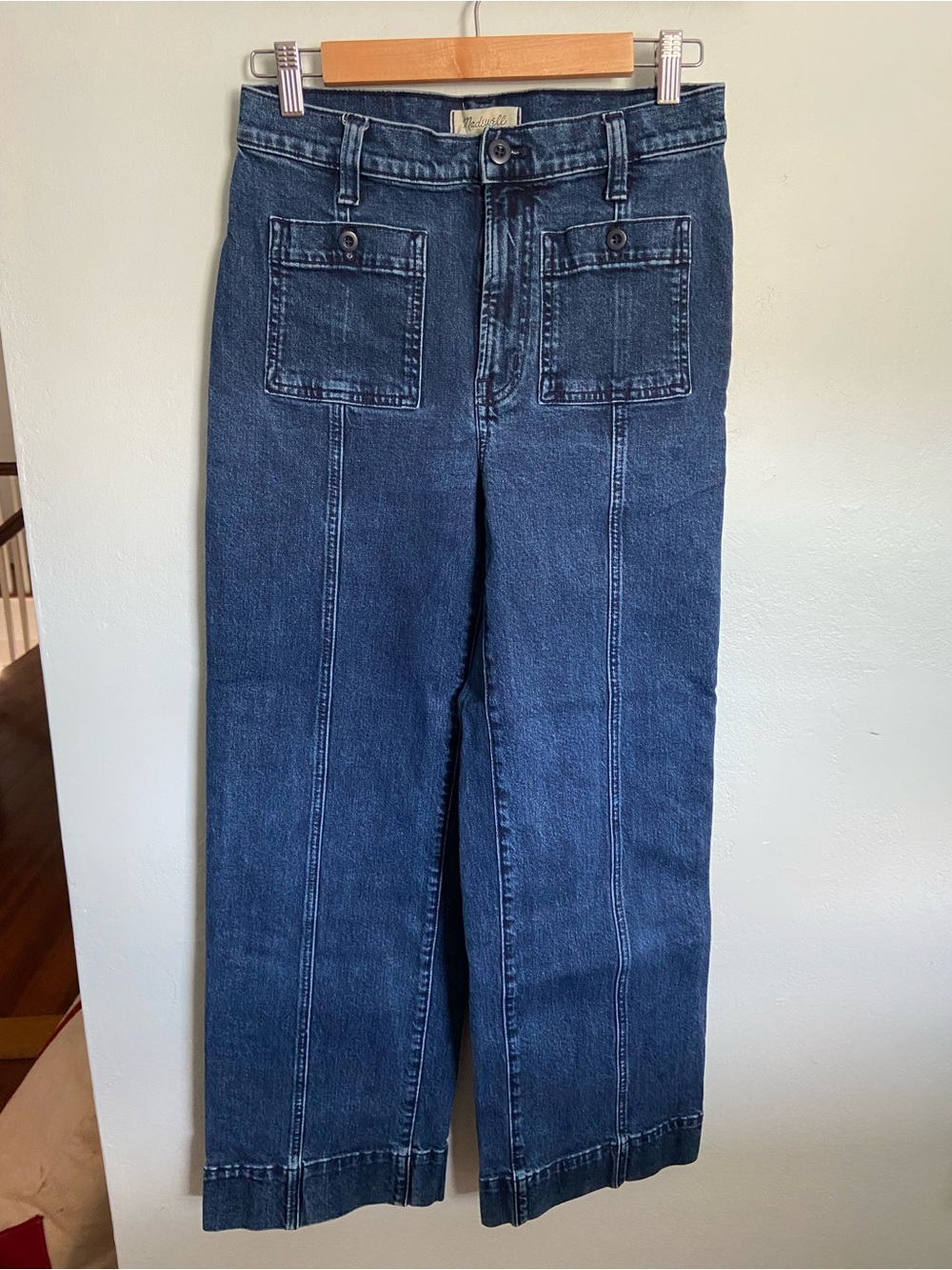 Madewell Straight Jeans in Dark Blue with Front Patch Pockets